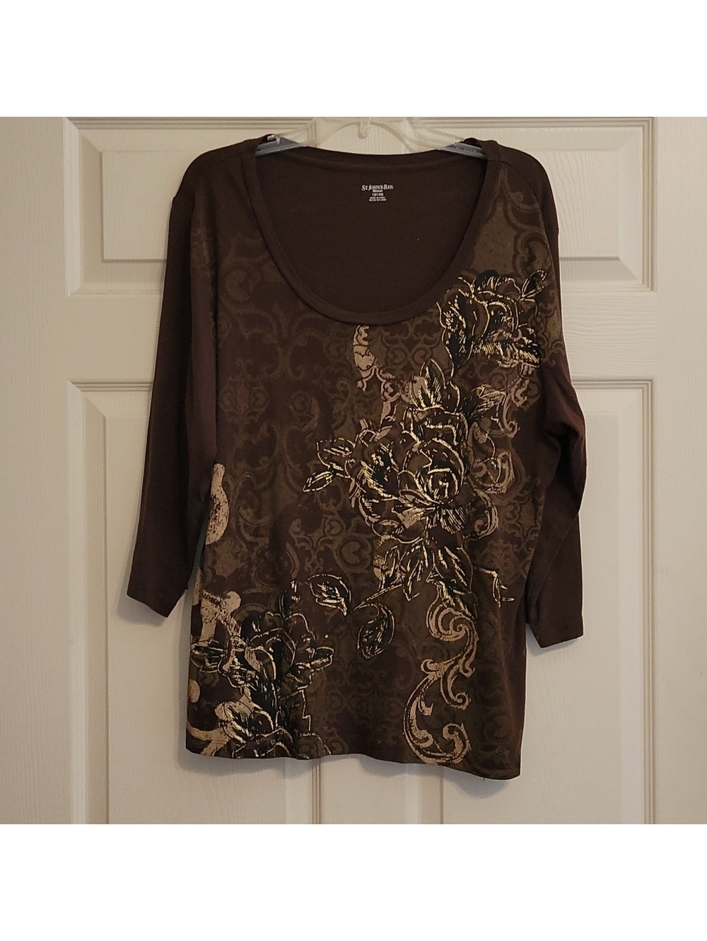 St. John's Bay Women's Brown 3/4 Sleeve Comfy Top Size 1X